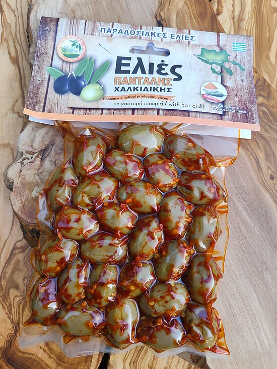 Zaļās olīvas ar čilli, 250g