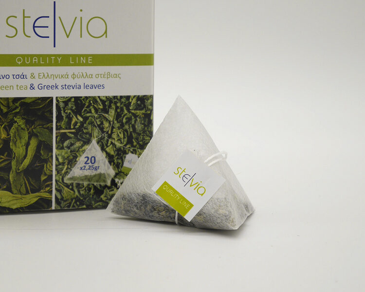 Zaļā tēja ar stēviju piramīdas maisiņos